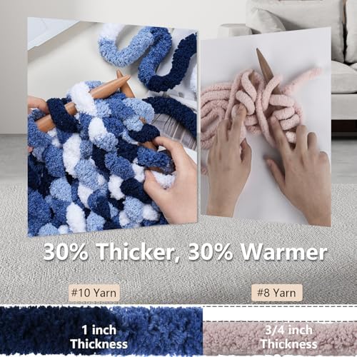 Cozyful Chunky Yarn for Hand Knitting - #10 Chunky Chenille Blanket Yarn, Jumbo Big Thick Chunky Yarns for Crocheting, Tie Dye Bulky Knit Yarns, 8 Skein (20 yds 8 oz Each Skein), Multi Blue & White - Image 3