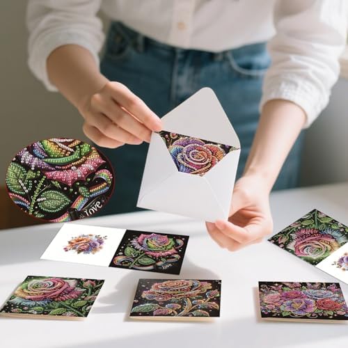 6Pcs Diamond Art Painting Cards Kit Rose Flower Greeting Cards - Image 7