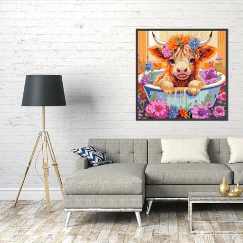 AALBLAC Cow Paint by Numbers for Adults- Highland Cow Paint by Numbers Kit for Adults Beginners,DIY Easy Acrylic Paint by Number Canvas for Home Wall Decor 16x16 inch - Image 4
