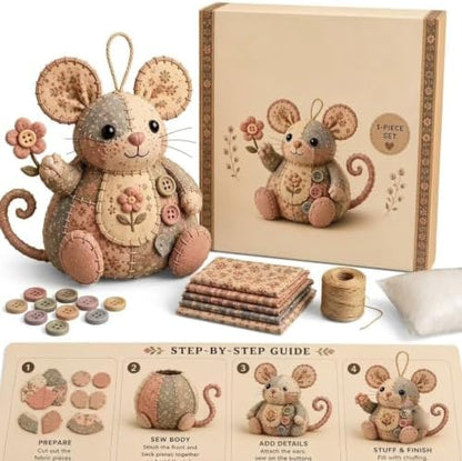 Lemeiwoo Patchwork Mouse DIY Kit, Handmade Sewing Craft Kit for Adults, Vintage Cottagecore Animal Quilting Project, Complete Fabric Mouse Making Set for Beginners, Hobbyists & Craft Lovers Gift (C) by Unknown