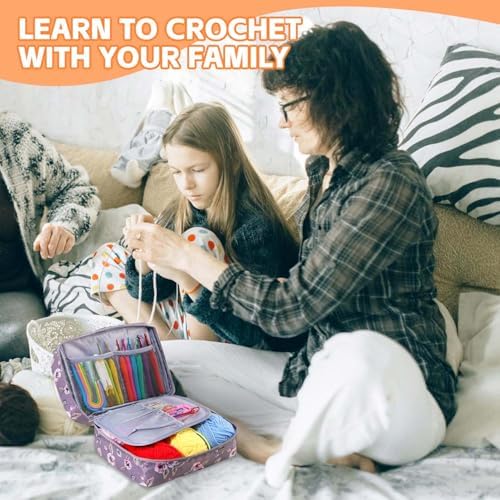 HATINXIA 58pcs Crochet Kit Beginners, Crochet Hook Set with Yarn, Portable Crocheting Kit for Starter, Ergonomic Crochet Needles Tools DIY Knitting Accessories for Experienced Crochet Lovers, Purple - Image 7