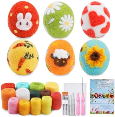 6 Pcs Easter Eggs Needle Felting Kit for Beginner, Needle Felting Start Kit by OEHPICC