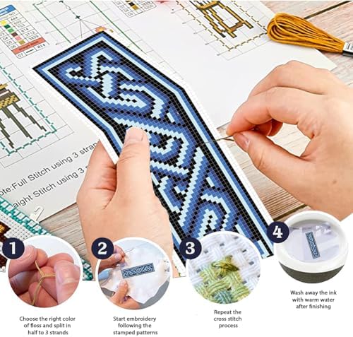 FREEBLOSS 6 Set Cross Stitch Bookmark Kit Cross Stitch Kit Celtic Knots Stamped Embroidery Bookmark with Instruction Cross Stitch Kits for Adults DIY Bookmark Kit 8.66''x3.15'' - Image 4