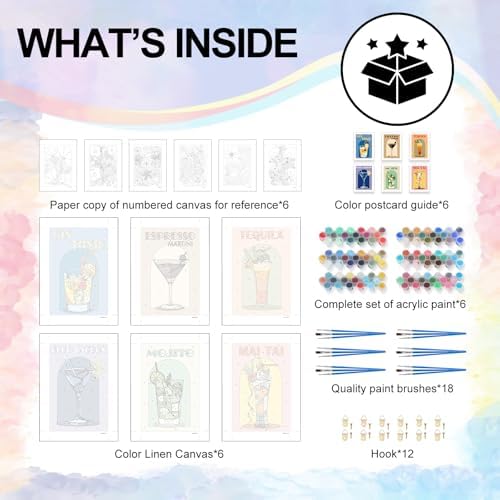 Yezavesu 6 Pack Paint by Numbers Kit for Adults Beginner 8x12 Inch, Cocktail Adult Paint by Number Kits on Canvas Without Frame, DIY Acrylic Cocktail Painting by Numbers for Home Wall Decor Gift - Image 4