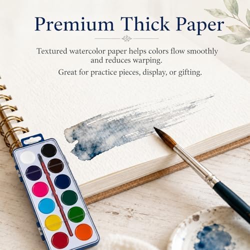 Clhjinruoliu Water Color Workbook,Animals Flowers Ocean Water Coloring Book, Nature Scenes Paint Set Art Crafts, Beginner-Friendly Watercolor Workbook, with 12 Colors Paints Set with Paint Brush,Ocean - Image 3