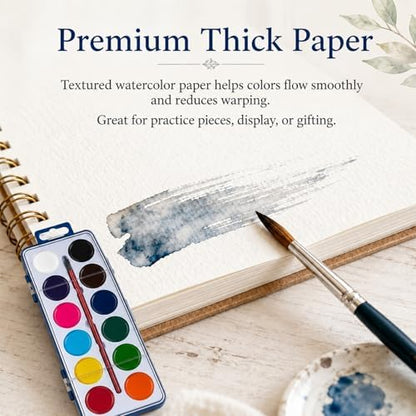 Clhjinruoliu Water Color Workbook, Animals Flowers Ocean Water Coloring Book, Nature Scenes Paint Set Art Crafts,Beginner-Friendly Watercolor Workbook, with 12 Colors Paint Set with Paints Brush,Anima - Image 3