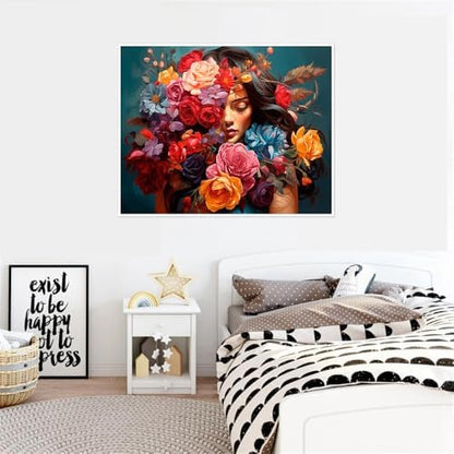 Clendo Flower Woman Paint by Numbers Kit for Adults, DIY Flower Paint by Numbers on Canvas, Colorful Picture Oil Painting Art and Crafts Kits for Wall Decor 16x20inch(Without Frame) - Image 5