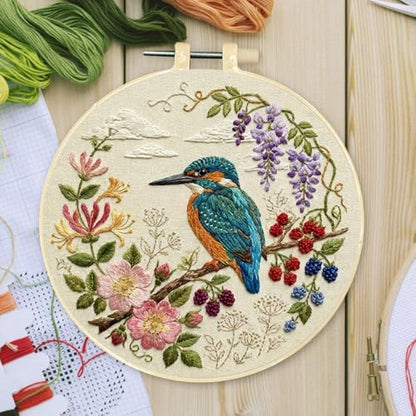 FRANDEK DIY Flower Bird Stamped Embroidery Kit with Hoop for Adults - Image 3