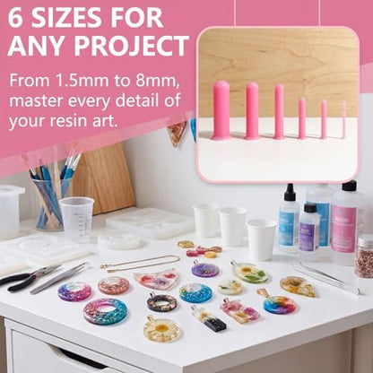 31 PCS Resin Hole Maker (1.5/2/3/4/6/8mm)) with Tweezers - Drill-Free Silicone Tools for Epoxy/UV Resin Jewelry, Keychain, Pet Tags 6 Sizes w/Suction Base Beginner-Friendly DIY Craft Kit （Pink） - Image 6