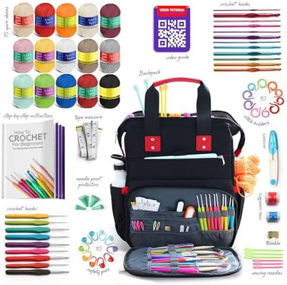 Crochet Kit for Beginners Adults and Kids - Beginner Crochet Kit for Adults with Step-by-Step Video Tutorials, Amigurumi and Crocheting Kit, Crochet Starter Kit with Crochet Yarn and Crochet Backpack - Image 2