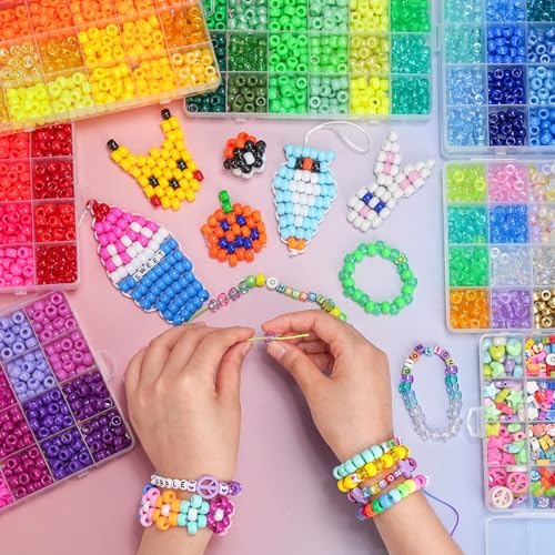 Gionlion 7 Boxes Pony Beads Bracelet Making Kit, 144 Colors 6x9mm Kandi Rave Beads, Friendship Bracelet Kit with 800Pcs Letter Bead for DIY Jewelry, Keychains, Arts and Crafts Gifts - Image 4