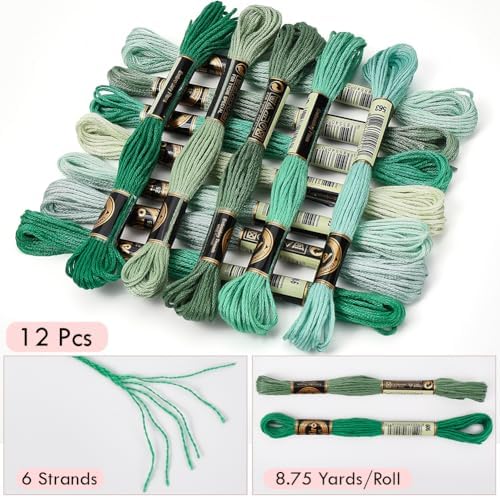 12 Skeins 105 Yards Green Embroidery Thread Floss for Hand Sewing - Image 2