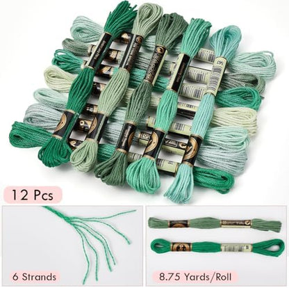 12 Skeins 105 Yards Green Embroidery Thread Floss for Hand Sewing - Image 2