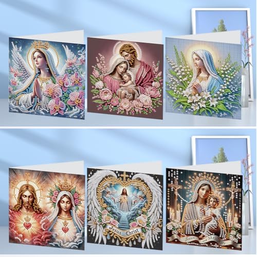 jinglinhh 6pcs Holy Mother Jesus Flowers Diamond Art Painting Greeting Cards with Envelopes, DIY Card Making Kits for Adults, Diamond Art Postcards Holiday Cards Craft Gifts - Image 6