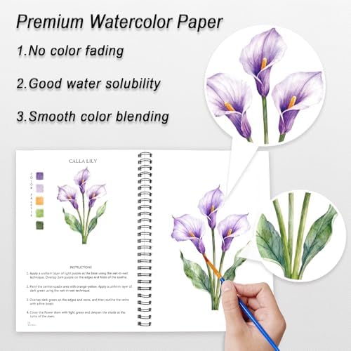 Watercolor Workbooks for Adults Beginners & Teens, 16 Colors 15 Beautiful Paintings, Pre-Outlined Designs, Easy Watercolor Art Book（Rose Flowers） - Image 4