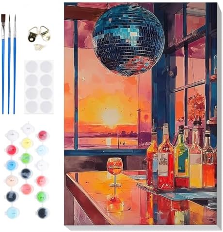 Bowetile Framed Paint by Numbers Vintage Cocktail Kit for Adults, Adults' Paint-by-Number Kits on Canvas, Painting by Numbers Bar, Acrylic Number Painting for Home Wall Decor, 8x12in by BOWETILE