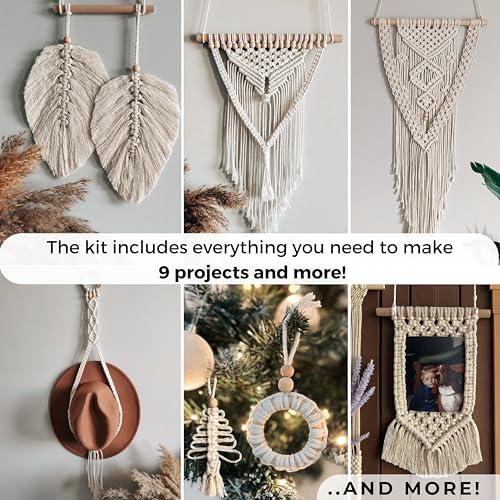 MIGO Creates DIY Macrame Kit for Beginners with 9 Macrame Projects Ebook, 115 Pcs Macrame Supplies & 220yd Cotton Yarn | Create Unique Bohemian Decor Craft Projects! Perfect DIY Crafts for Adults! - Image 2
