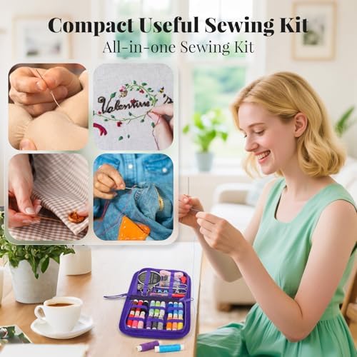 Coquimbo Sewing Kit Gifts for Kids Mom Grandma Adults Beginner Traveler, Portable Sewing Supplies Accessories Contains Thread, Needle, Scissors, Measure Tape, Thimble (Daisy) - Image 3