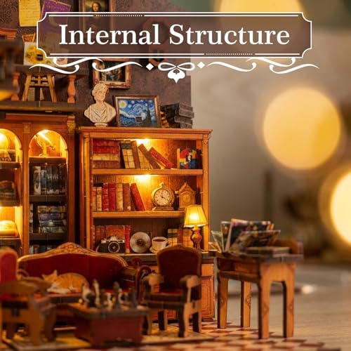 Book Nook Kit – DIY Miniature House 3D Puzzle with LED, Time Bookstore Dollhouse Kit for Adults & Teens, 259-Piece Library Model for Bookshelf Decor, Gifts for Family Friends - Image 7