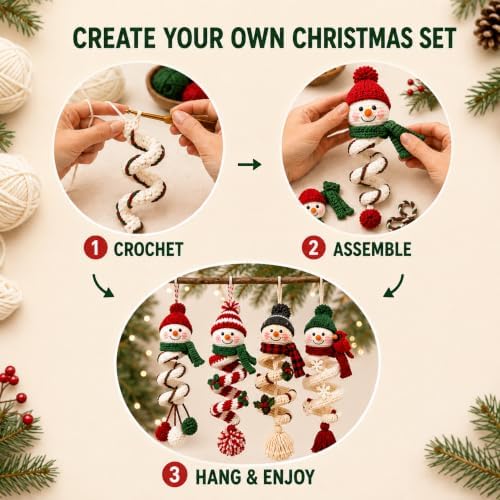 Crochet Snowman Spiral Ornament DIY Kit, Christmas Craft for Adults - Image 3
