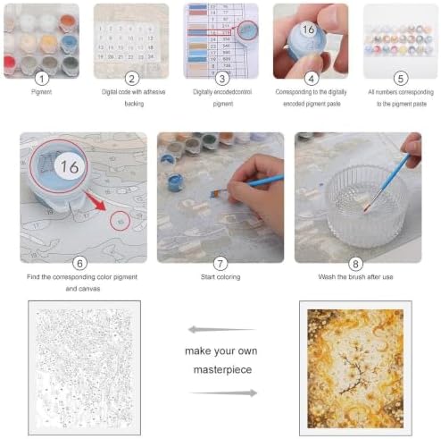 Bozfoxa Paint by Numbers Kit for Adults Beginner Golden Moon Floral - Image 3