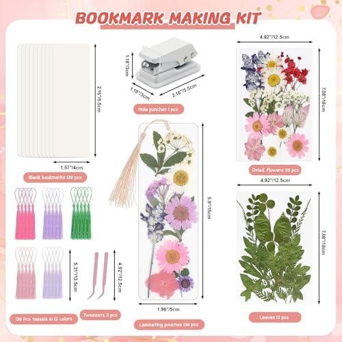 440 Pcs Pressed Flower Bookmark Kit, Handmade Craft for Women - Image 4
