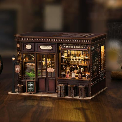 Book Nook Kit - DIY Miniature Dolls House Kit with Furniture and LED Light, 3D Puzzle Wooden Art Bookends, Model Kits for for Adults and Teens (Corner Tavern) - Image 2
