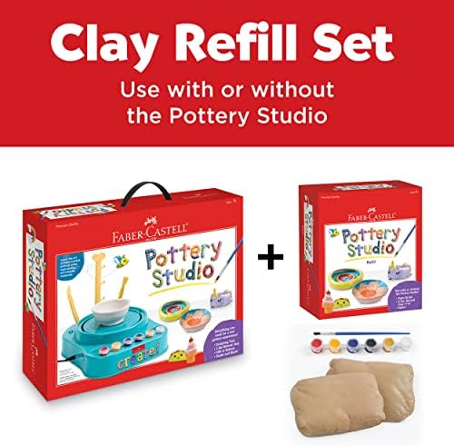 Faber-Castell Pottery Studio Refill Kit - 2 lbs. of Natural Air-Dry Pottery Clay, 6 Paint Pots and Paintbrush, Clay Making Kit for Kids - Image 3