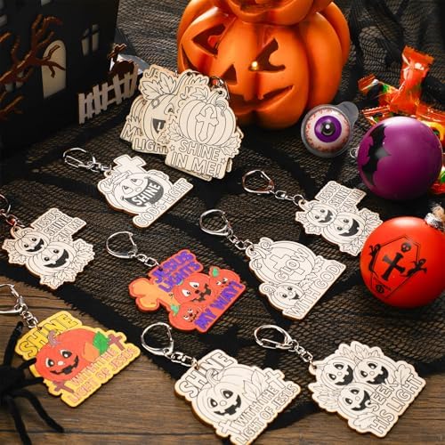 Trnayi 36 Pcs Christian Pumpkin Wood Keychain DIY Craft - Image 3