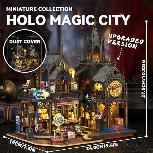 Flever Dollhouse Miniature DIY House Kit Creative Room with Furniture for Romantic Artwork Gift (Holo Magic City II) - Image 2