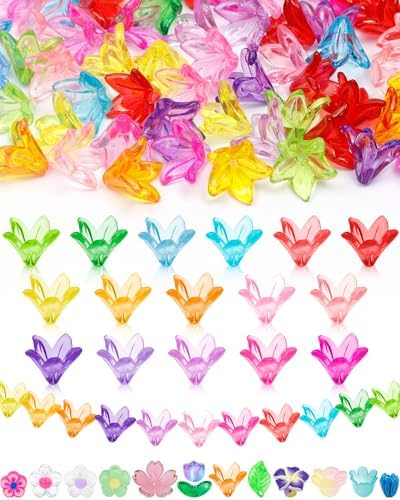 FIVEIZERO Flower Charms, 200PCS 16 Colors Acrylic Lily Flower Beads by FIVEIZERO