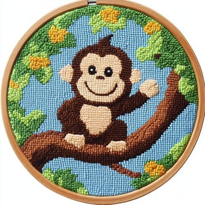 Punch Needle Kits for Beginners Cartoon Monkey on Tree 20x20cm-3 by Unknown