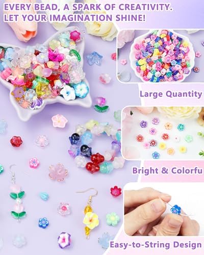 FIVEIZERO Flower Charms, 300PCS Polymer Clay Flower Beads - Image 3