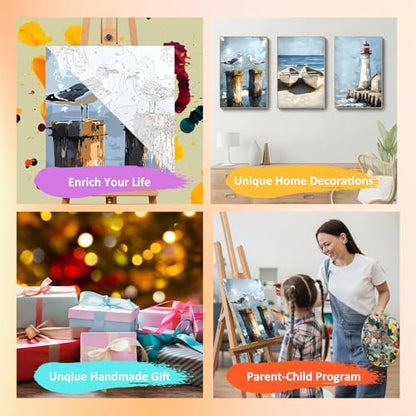 Mandun Beach Paint by Numbers Kit for Adults, 3 Pack, 7.8x11.8 inch - Image 7