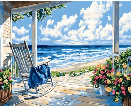 Beach Paint by Numbers Kit for Adults Beginner Landscape Oil Painting Kit Adult Paint by Number Kits on Canvas Ocean DIY Painting for Beginners Art by Numbers for Gifts Home Wall Decor 16x20 Inch by Unknown