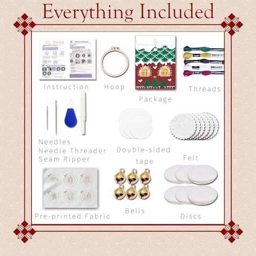 TenDawn Christmas Embroidery Ornament Kit, Set of 6 DIY Holiday Decorations – Santa, Tree, Stocking, Hot Cocoa, Candle & Gift Designs – Rustic Handmade Christmas Decor - Image 4