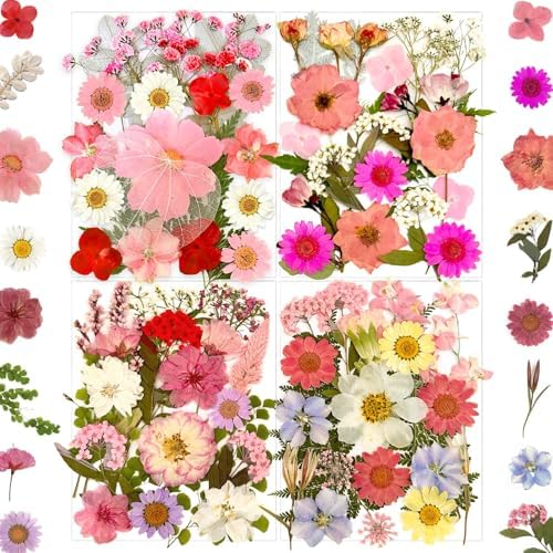 MIKIYA 90Pcs Pink Dried Pressed Flowers for Resin Molds, Assorted Real Natural Bulk Dry Floral Leaves for DIY Art Crafts, Epoxy Jewelry, Candle, Soap Making, Nails Decors Gifts by MIKIYA