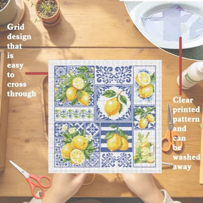FREEBLOSS 11CT Cross Stitch Kit Stamped Cross Stitch Craft Kit with Stitching Guide for Beginners Lemon Embroidery Set Crossstitch Wall Hanging Set 17.7x17.7inch - Image 3
