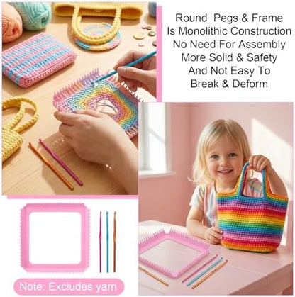 Beginner-Friendly Plastic Weaving Loom Kit, Portable Square Loom for DIY Crafts, Looms for Weaving Enthusiasts (Pink) - Image 6