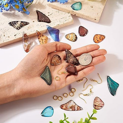 FASHEWELRY 24Pcs Resin Butterfly Wing Charms Insects Wing Charms 6 Colors Fairy Feather Pendants with Jump Rings Earring Hooks for Crafts Jewelry Making - Image 7