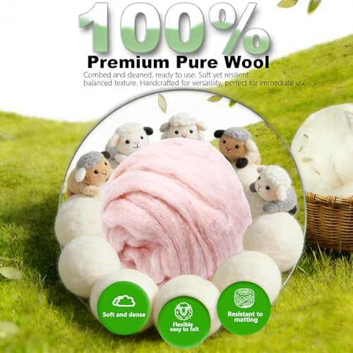 Wool Roving-3.5oz Needle Felting Wool, Soft Multi-Color Wool Fiber, Perfect Felting Wool Pure Wool, Chunky Yarn, for DIY Crafts, NeedleFelting Projects,and Artwork (Light Pink) - Image 5