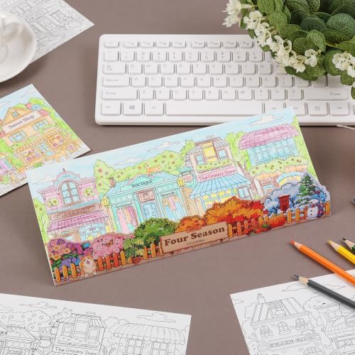 Birthday Coloring Cards, 4 Unique Blank Greeting Card Set with Streetscape, Season&Storefront, DIY Art Craft for Kids, Adults, Holiday Gift Ideas for Mom, Friends, Thank You&Greeting Card Collection - Image 4
