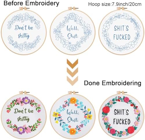 Louise Maelys 3 Sets Funny Embroidery Kits for Beginners - Image 3