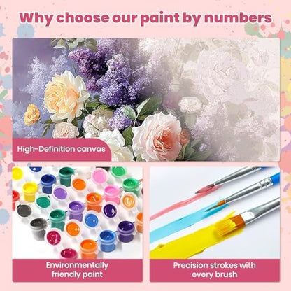 Still Life with Fruits and Flowers Paint by Numbers Kits for Adults, Paint by Number Beginner, Flower, Canvas Painting by Numbers for Adults, Easy Oil Painting Kits for Gifts Home Decor 16x20 Inch - Image 4