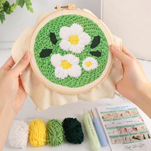 JITIERYALO Punch Needle Kit for Beginners, Green Floral Embroidery Starter Set with Hoop, Patterned Fabric, Punch Needle and Yarn for DIY Needlework Crafts - Image 7