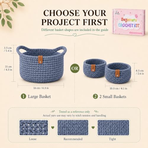 Aeelike Crochet Basket Kit for Beginners,Grey Round Basket,Gift Box Package - Image 3