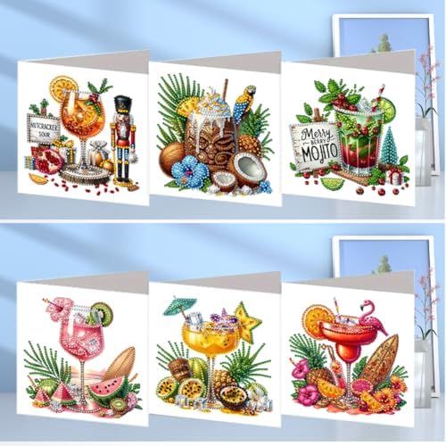 jinglinhh 6pcs Summer Drinks Diamond Art Painting Greeting Cards with Envelopes, DIY Card Making Kits for Adults, Diamond Art Postcards Christmas Cards Craft Gifts - Image 6