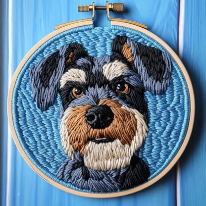 DIY Punch Needle Kits Cute Giant Schnauzer Dog with Hoop 20x20cm-3 by Unknown