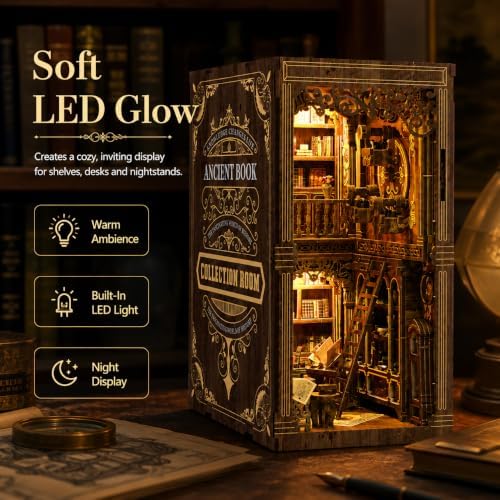 Book Nook Kit for Adults, DIY Wooden Bookshelf Insert with LED Light, Miniature House Puzzle, Vintage Shelf Decor, Gift for Book Lovers - Image 4