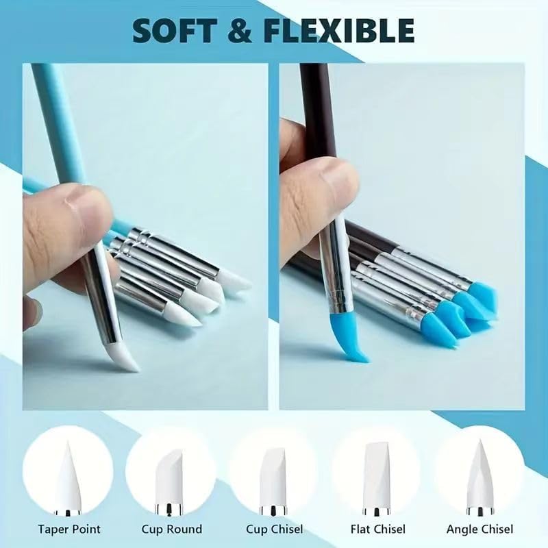 10 Pcs Silicone Clay Sculpting Tools Set, Double-Ended Dotting Tools & Silicone Brushes for Polymer Clay, Air Dry Clay, Pottery & DIY Crafting - Image 7